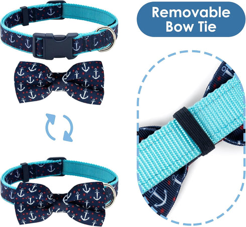 azuza Anchor Dog Collar with Bow Tie, Soft and Comfortable Bowtie Dog Collar, Adjustable Dog Collar for Medium Dogs...
