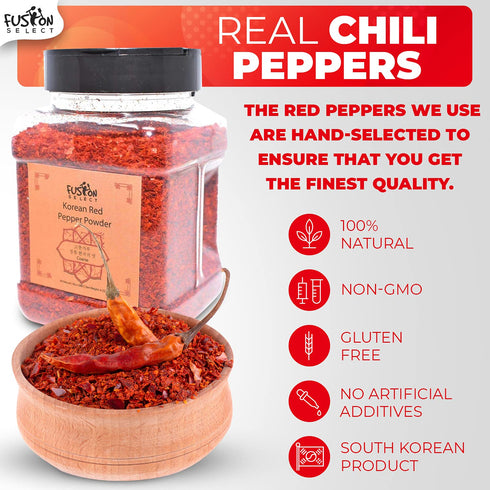 Fusion Select Korean Premium Non-GMO Gluten Free Red Chili Pepper Flakes Powder, Crushed Red Pepper Premium Gochugaru For Kimchi Seasoning, Chicke...