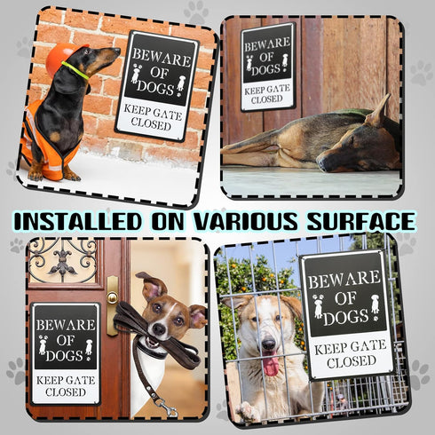 2 Pieces Beware of Dog Sign Funny Warning Decor Beware of Dogs Keep Gate Closed Signs Metal Rust Free Warning Signs Metal Tin Signs for Fence Lawn...
