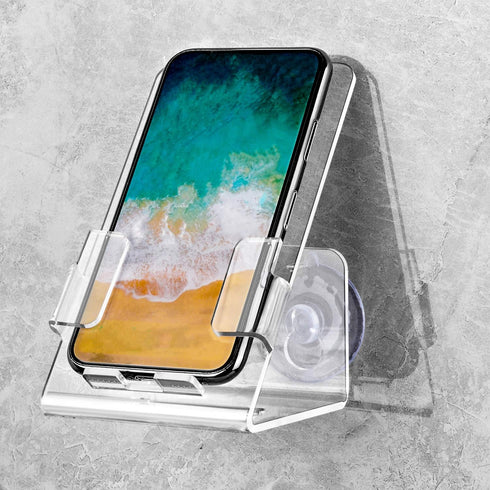 Bath&Shower Cell Phone Stand Holder-Handset Bracket-Suction Cup Bracket -Suction Cup Holder, Holder's Tray Mounted with Two Strong Suction Cups Su...