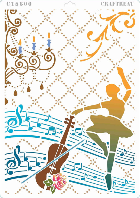 CrafTreat Stencils for Painting on Wood, Canvas, Fabric and Wall - Royal Chair, Dance to Music & Eiffel Tower Script - 3 Pcs - Size: A4 (8.3 x 11....