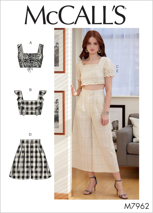 McCall Pattern Company McCall's Women's Crop Top, Shorts, and Flared Leg Pants, Sizes 4-12 Sewing Pattern, White...