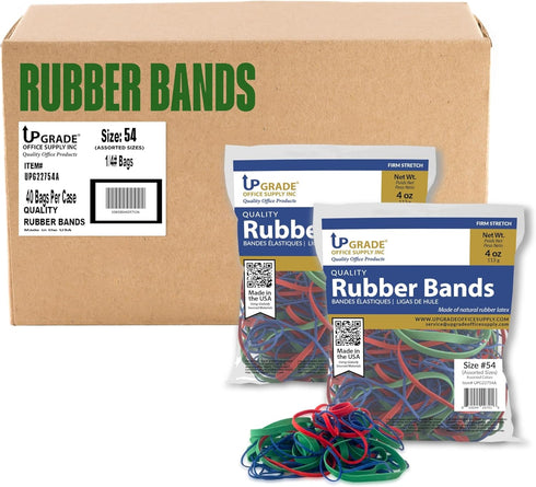 Upgrade Office Supply UPG22754APK2 Rubber Bands, Size #54 (Assorted Sizes), 4 oz. Bags (2 Pack) Bag, Red, Blue, and Green, Made in USA...