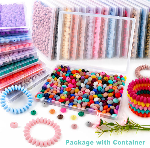 300Pcs 12mm Silicone Lentil Beads, Silicone Spacer Beads for Necklace Bracelet Making, Abacus Silicone Beads for Keychain Making and Silicone Foca...