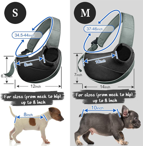 Dog Cat Sling Carrier, Adjustable Padded Shoulder Strap, with Mesh Pocket for Outdoor Travel (S - Up to 4 lbs, Black - Black)...