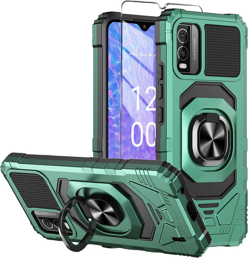 for Nokia C210 Case with Tempered Glass Screen Protector,Military Grade Heavy Duty Shockproof Protective Cover,with Ring Kickstand Full-Body Prote...