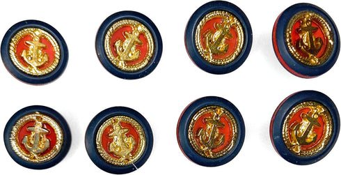 Navy Gold Anchor Buttons Sets on Red for Coats and Suits - Navy Buttons - (8 Small 5/8')...