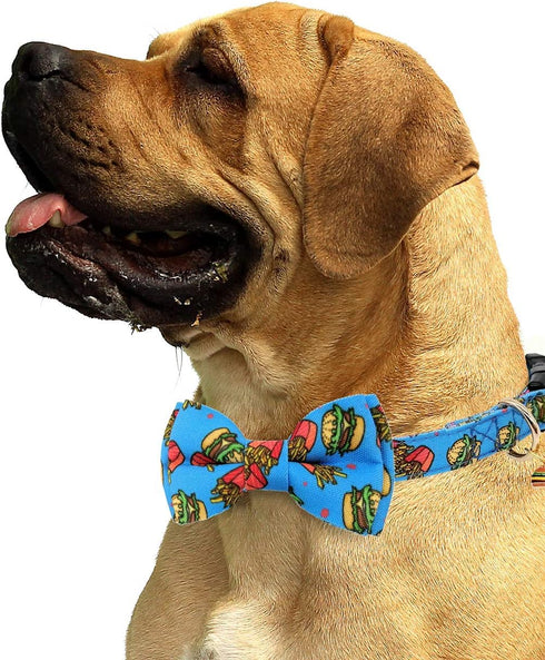 KUDES 2 Pack Print Dog Collars with Bow Tie, Adjustable Dog Collar with Bells and Charm Safety Buckle Cute Pet Collars for Small/Medium/Large Dogs...
