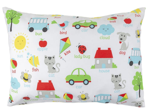 Toddler Kids Pillowcase for Boys and Girls - Words - 13x18 14x19 shrinks to fit - 100% Cotton - Envelope Style Closure - Machine Washable Soft Dur...