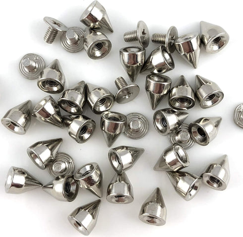 100 Sets 9MM Silver Spikes and Studs Metal Bullet Cone Spikes Screw Back Leather Craft Rapid Rivet Screws Punk Studs and Spikes for Clothing Shoes...