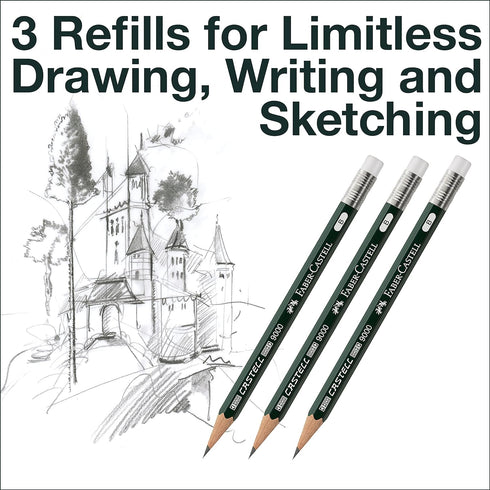 Faber-Castell Perfect Pencil Castell 9000 and 3 Count Pencil Refill - #2 Lead Pencil, Sharpener and Pencil Extender (Pack of 1)...