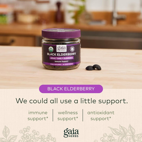 Gaia Herbs Black Elderberry Adult Daily Gummies - Delicious Immune Support Supplement - Made with Certified Organic Black Elderberries for Immune ...