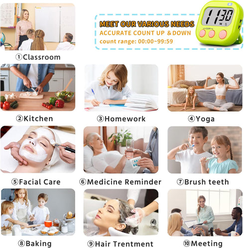 Timer for Kids Teachers Digital Kitchen Timers for Cooking Large Magnetic Classroom Timer 2Pack-Blue Green...