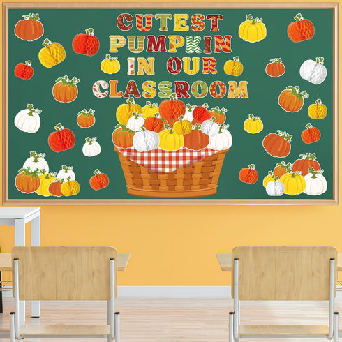 Fall Pumpkin Classroom Bulletin Decorations Thanksgiving Pumpkin Honeycomb Balls Bulletin Board Cutest Pumpkin in Our Classroom Paper Cutouts for ...