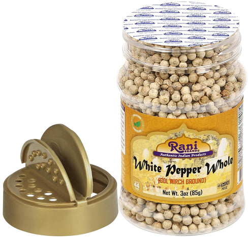 Rani White Pepper (Gol Mirch), Whole Spice 3oz (85g) PET Jar ~ All Natural | Vegan | Gluten Friendly| NON-GMO | Kosher | Indian Origin...