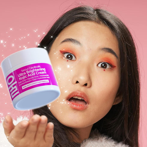 SeoulCeuticals Korean Kojic Acid Cream Dark Spot Remover + Glycolic Acid + Niacinamide + Cica + HA Moisturizer - Cruelty Free K Beauty Skincare 2o...