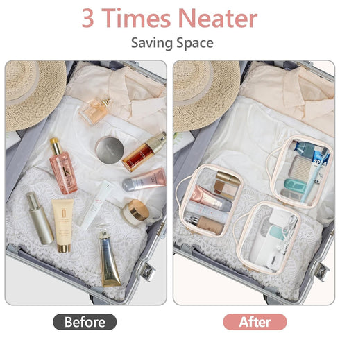 PACKISM Floral Texture Lace TSA Approved Toiletry Bag - 180° Large Opening Clear Makeup Bags for Traveling, in 2 Size TSA Liquid Bag with Handle, ...