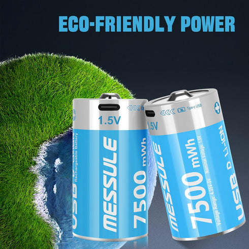 Rechargeable Lithium D Batteries with 4 in 1 USB-C Charge Cable,4 Pack D Cell Li-ion Battries,LR20 1.5V D Size Cell Battery Replacement 7500mWh fo...