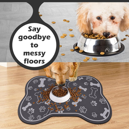 Dog Cat Food Mat,Rapid Absorbent Pet Feeding Mat, Bone Shaped Dog Placemat Water Bowl Mat with Rubber Backing,No Stains Dog Cat Food Mats Indoor, ...