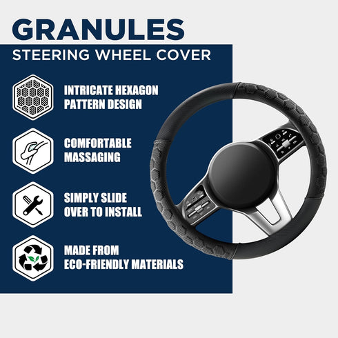 PIC AUTO Massage Steering Wheel Cover, Breathable Black Football Pattern Material Spliced Leather Car Wheel Protector, Car Interior Accessories, U...