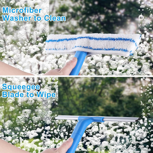 Window Cleaning Combo(12IN), Silicon Window Squeegee + Microfiber Glass Wiper, Professional Window Cleaner for Bathroom, Shower, Car, Glass...