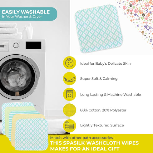 Spasilk Washcloth Wipes Set for Newborn Boys and Girls, Soft Terry Washcloth Set, Pack of 10, Green Diamonds...