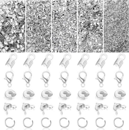 880 Pieces Jewelry Making Accessories Set Include 80 Lobster Clasps 200 Bead Knot Covers 200 Crimp Cover 200 Crimp End Tip and 200 Jump Ring Conne...