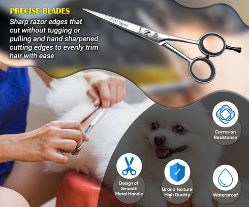ARSUK Dog Grooming Scissors Straight 7-inch, Pet Hair Cutting Shears for Large & Small Dogs, Cats & Horses - Stainless Steel...