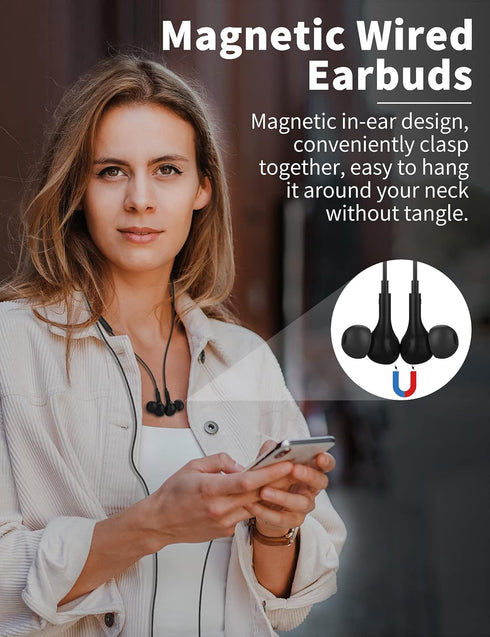 USB C Headphone for Samsung S23 FE S22 S21 S20 A53 A54 Wired Earbuds Magnetic in-Ear Type C Earphone with Microphone Volume Control Bass Stereo No...