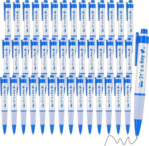 Aodaer 48 Pieces It's a Boy Baby Shower Ballpoint Pens Blue Retractable Gel Pen with Soft Grip Baby Shower Pens for Boy Comfortable Black Ink Pen ...