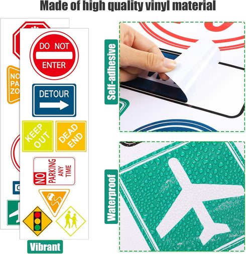 Zonon 15 Pieces Road Signs Wall Decal Traffic Street Signs Stickers Stop Street Transportation Vinyl Wall Decals for Kids Bedroom Classroom Playro...
