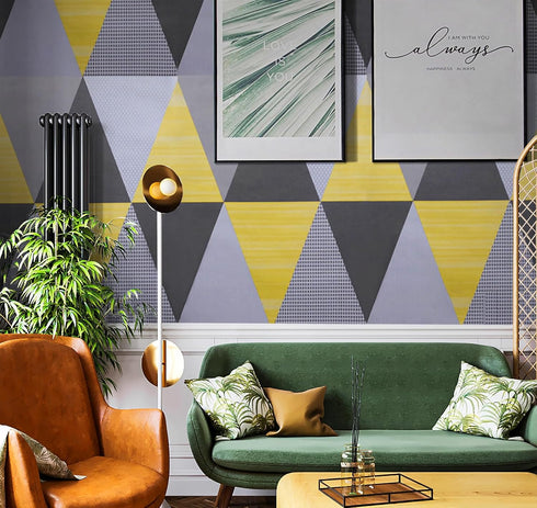 8630 Geometric Triangle Peel and Stick Wallpaper Yellow/Gray Removable Diamond Self Adhesive Contact Paper Shelf Liner for Office Background Furni...