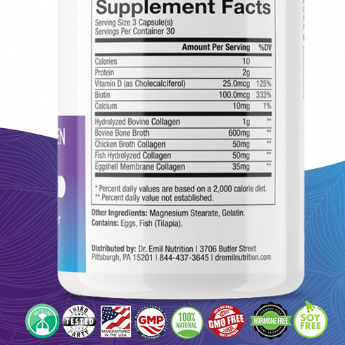 DR. EMIL NUTRITION Multi Collagen Peptides Plus Biotin and Vitamin D - Biotin and Collagen Supplements for Hair Skin and Nails - Biotin Pills for ...
