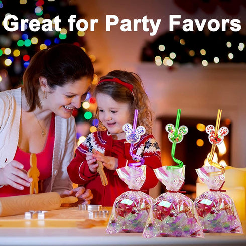 24 Glitter Mouse Ear Party Favors Reusable Drinking Straws 6 Designs Great for Theme Birthday Oh Twodles Theme Party Supplies with 2 Cleaning Brus...