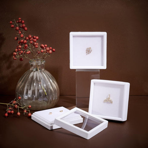 BENECREAT 6Pcs White Gemstone Display Box with Sponge Cushion Gift Boxes Clear Window Box for Jewelry, Diamond Gift Packing?2.8"x2.8"x0.8"?...