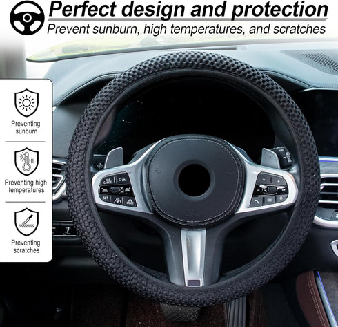 Elastic Stretch Steering Wheel Cover, Universal Interior Accessories Steering Wheel Cover for Women & Men, Breathable Microfiber Ice Silk, Anti-Sl...