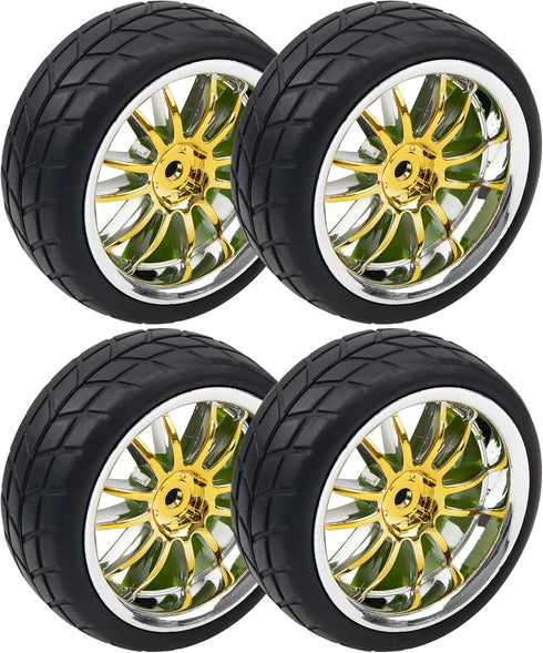 4Pcs 2.59in Rubber Tires & 12mm Hex Plastic Wheel Rims Set 14-Spoke w/Foam Compatible with Traxxas Kyosho HPI Tamiya Associated 1/10 RC On-Road To...