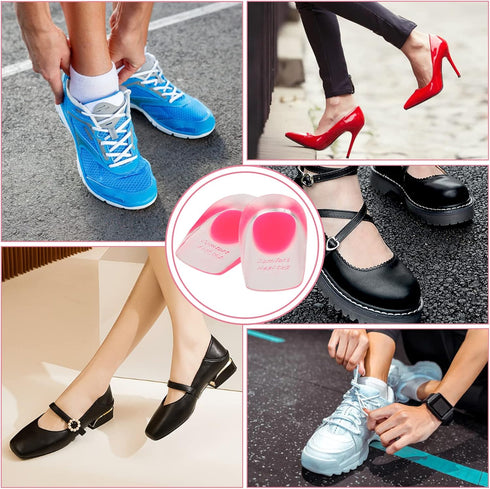 2 Pairs Women Gel Heel Cups, Soft Elastic Massage Heel Cushion Foot Pain Relief for Plantar Fasciitis Bone Spur Achilles Pain, 4.1 x 2.4 x 0.9in...