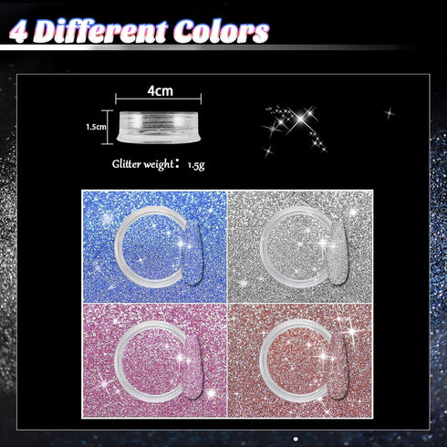 Allstarry Diamond Nail Glitter 4 Colors Sparkling Korea Reflective Glitter Diamond Dust Shiny Powder Pigment Craft Sequins Nail Supplies for Nail ...