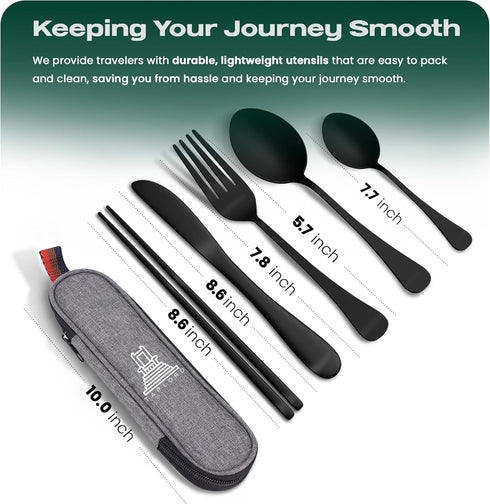 Portable Travel Silverware Set With Case, Includes 5 Pcs of Travel Utensils With Case, Stainless Steel Flatware Set For Camping, Easy to Travel, L...