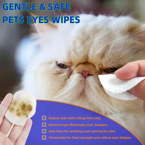 Pet Eye Wipes for Dogs & Cats - Gently Remove Tear Stain, Eye Debris, Discharge, Mucus Secretions - Aloe & Chamomile Pet Cleaning Grooming Deodori...