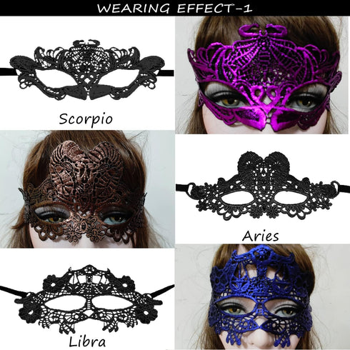 12 Pcs Constellations Lace Masks Women's Sexy Eye-mask for Ball Party Venetian Masquerade Costume - Black...