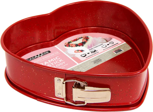 casaWare Heart Springform 10-Inch Pan, Ceramic Coated NonStick Red Granite...