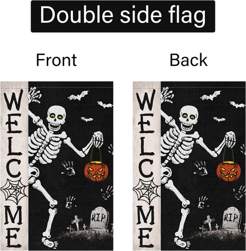Louise Maelys Halloween Skull Garden Flag 12x18 Double Sided, Burlap Small Spooky Welcome Halloween Pumpkin Bat Yard House Flags Seasonal Holiday ...