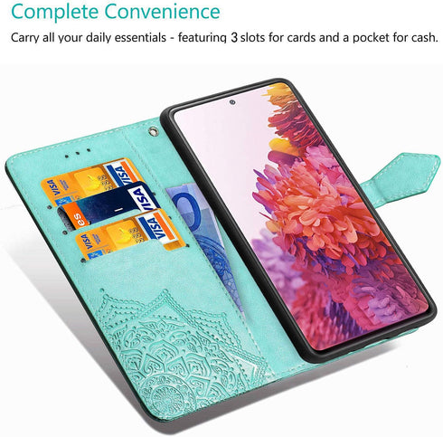 Samsung Galaxy S20 FE 5G Wallet Phone Case,Stylish Advanced Mandala Embossing PU Leather Flip Phone Case ID Card Slots and Stand Magnetic Closure ...