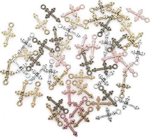 50 Pcs Vintage Crucifix Pendants Beading Charms with Hole Small Chic Elegant Metal Religious Bulk Cross for Jewelry Making Kit DIY Bracelet Neckla...