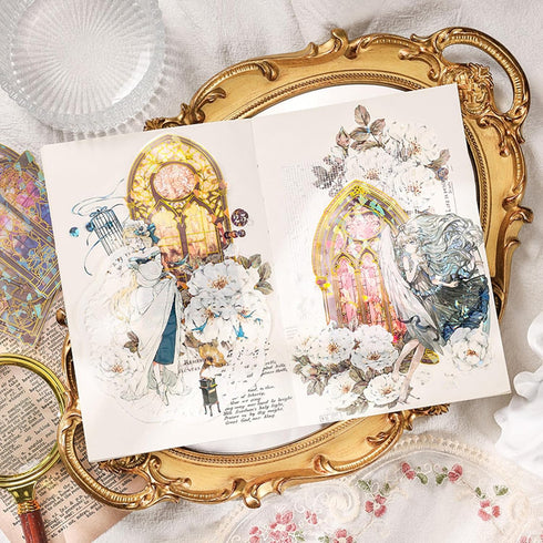 SKIONCE Holographic Transparent Glitter Stickers,40 Pieces Window Frame Scrapbook Junk Journal Stickers for Journaling Resin Accessories Card Maki...