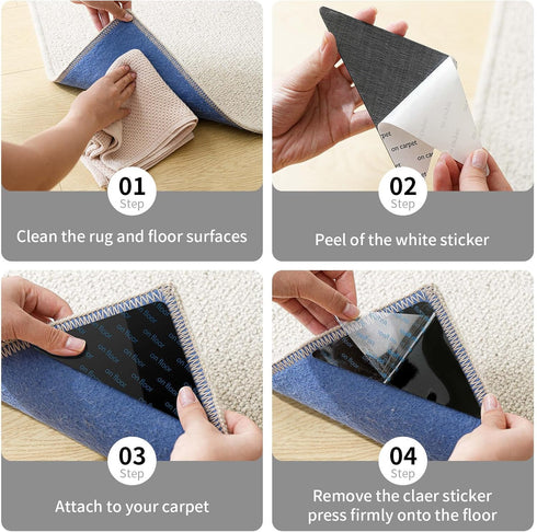 12PCS Non Slip Rug Grippers, Rug Pads Grippers, Rug Tape Anti Slip Carpet Pads Rug Corner Gripper for Hardwood Floors/Tile/Mats/Keep Area Rugs Fla...
