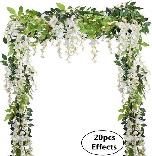 DearHouse 4Pcs 6.6Ft/Piece Artificial Flowers Silk Wisteria Garland Artificial Wisteria Vine Rattan Silk Hanging Flower for Home Garden Outdoor Ce...