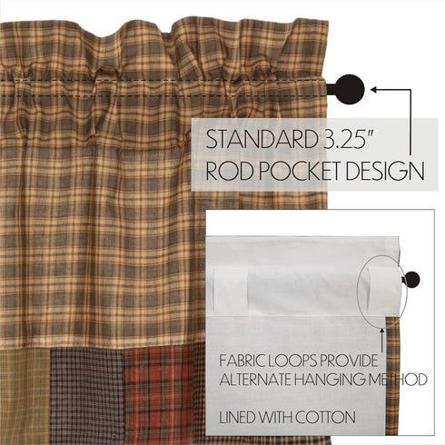 VHC Brands Cedar Ridge Bordered or Scalloped Window Treatment Curtain, Valance, Panel, Tiers, Door Panel, Swag Sets, Asstd. Sizes, Styles (Valance...
